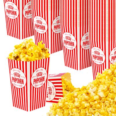 Stock Your Home Red & White Striped Popcorn Boxes (50 Pack) - 30 oz Square Popcorn Containers - Greaseproof & Microwave Safe - Vintage Style - Movie Night & Parties