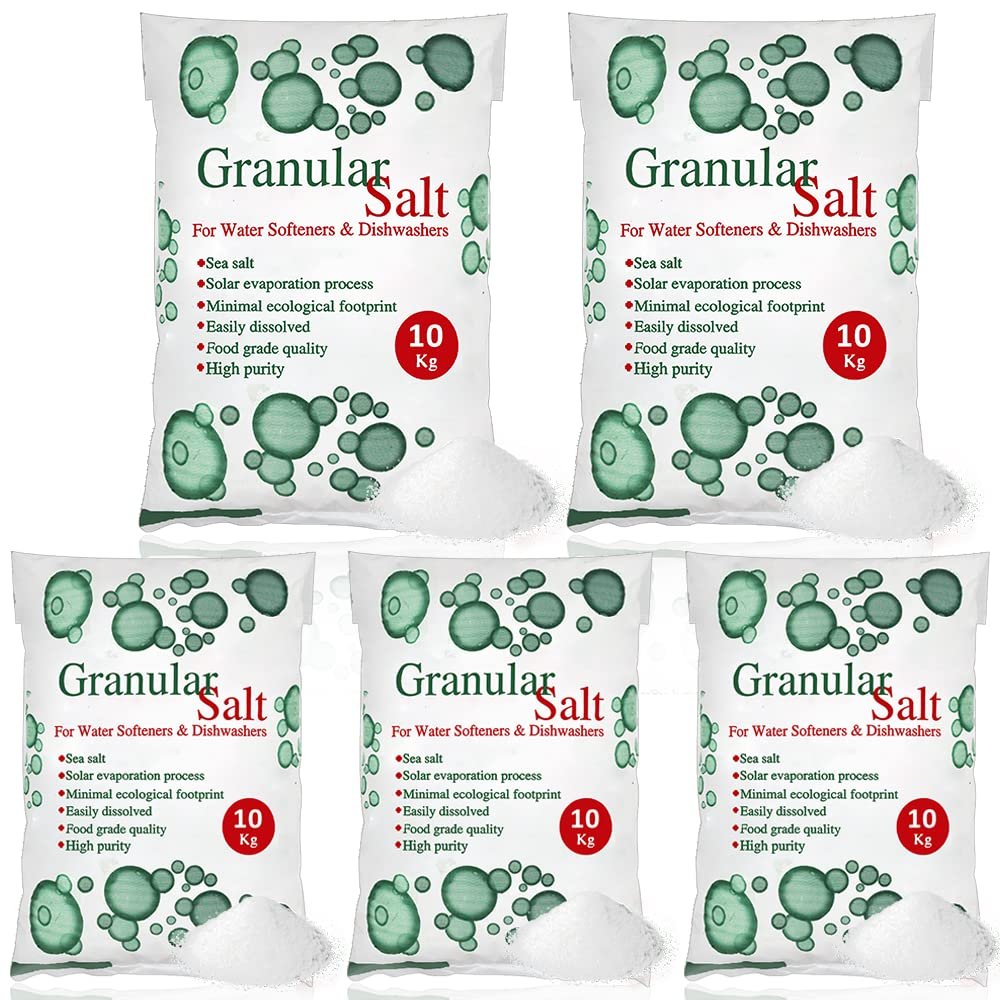 10kg Granular Salt For Granular Water Softeners Best For Laundry Kitchen Dish Washing | Compatible To All Water Softner Salt Machines | Food Grade 100% Genuine British Salt (5 Bag)