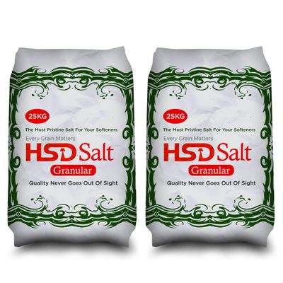 HSD salt Granular 25kg Water Softener Best For Laundry Kitchen Dish Washing | Compatible to All Water Softener Machines | Premium Quality | Food Grade 100% Genuine British Salt, 2 Pack