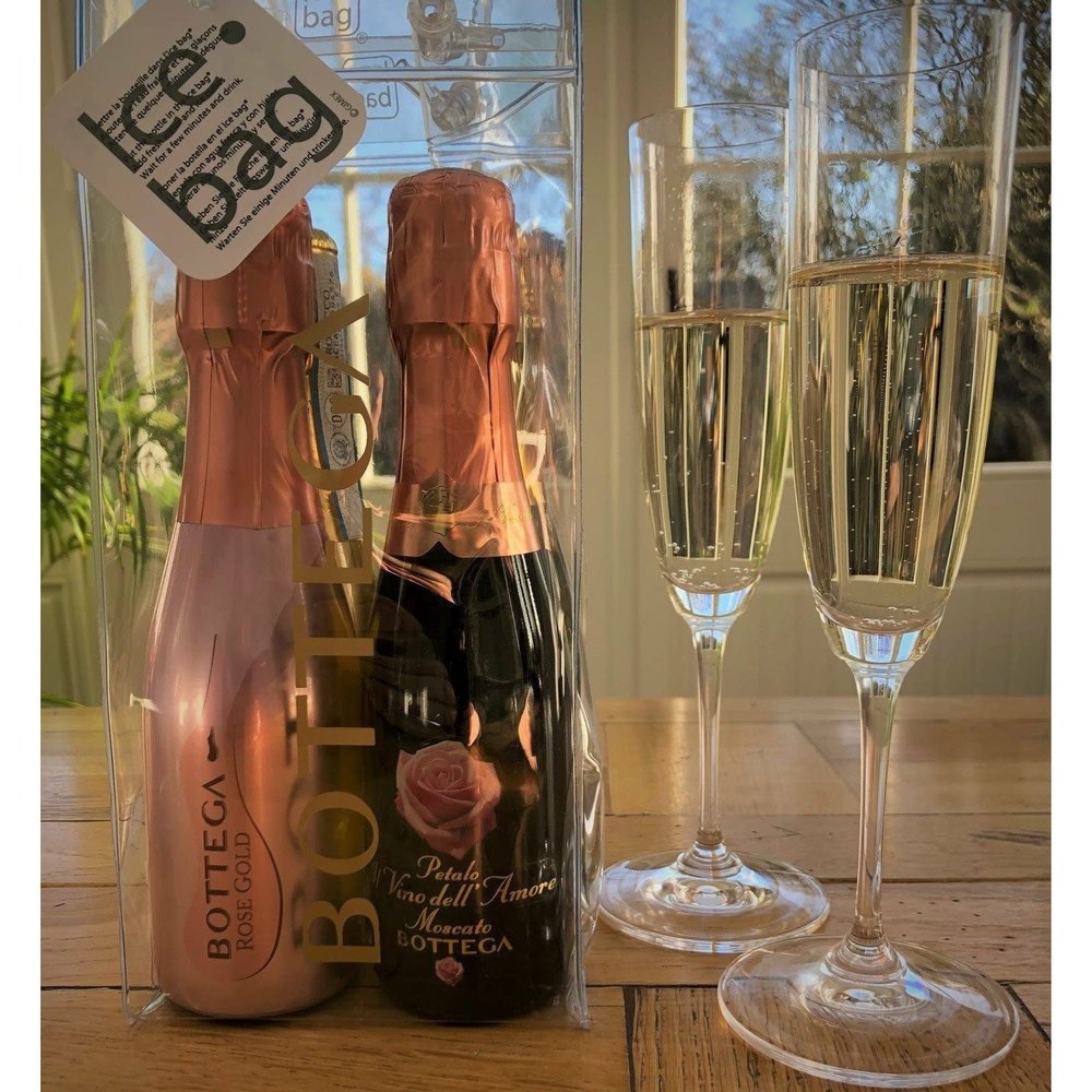 Bottega Prosecco and Moscato mini 4 x 20cl bottles in ice gift bag from Easy Wine Shop