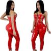 Women Sexy Catsuit Faux Leather Night Club Clothing Bodysuit Wetlook Lingerie Zipper Crotch Jumpsuit After Slim Dress Party Pole Dance Club,Red,M view 1