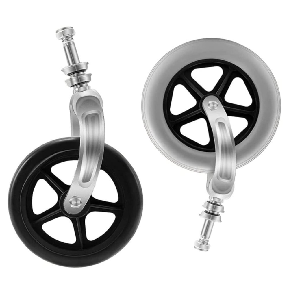 Wheelchair Front Wheel, Solid Rubber Wheel, Light Wheelchair Accessories, with Front Fork, 6 inches, 2pcs,Grey