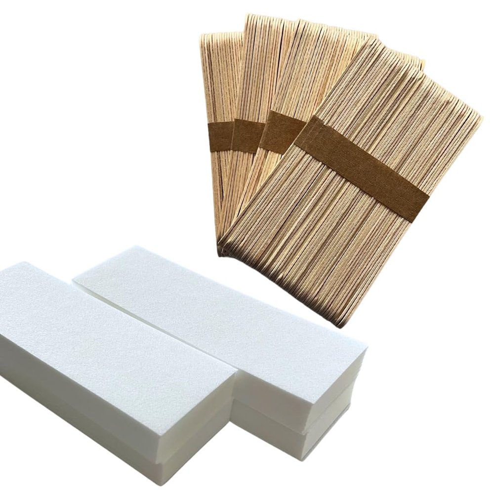 Vanity UK 400 Pcs Wax Strips & Spatulas Combo Kit - Complete with 200 Paper Waxing Sheets + 200 Wooden Applicator Sticks for Body Hair Removal