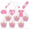 24 Pack Pink Nursing Cupcake Toppers Nurse Graduation Cupcake Picks Medical Rn Themed Cake Picks Nursing Themed Birthday Party Decorations Supplies view 1