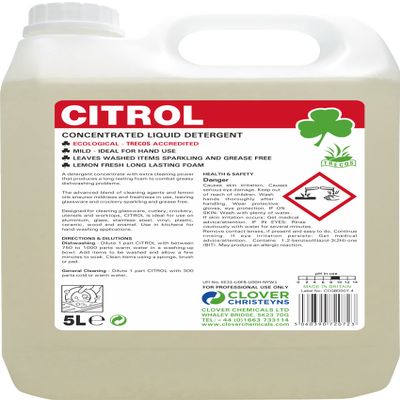 Clover Chemicals Citrol Lemon Washing Up Liquid (401) 5 Ltr