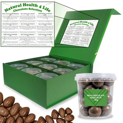 Natural Health 4 Life Carol Anne Chocolate Gift Box 1030 g  9 Varieties of Milk and Dark Chocolate Nuts in Resealable Pots  Gift for Easter, Birthdays and Christmas