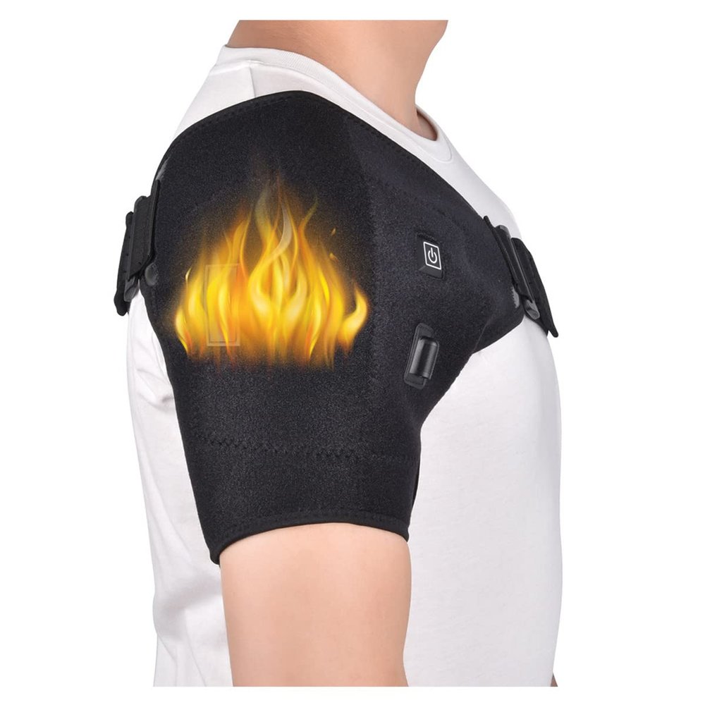 LJBOZ Electric Shoulder Heating Pad with Straps, 3 Adjustable Temperature Settings Shoulder Compression Sleeve for Pain Relief, Adjustable Rotator Cuff Heating Pad for Physical Therapy, Led Display