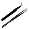2 PCS Nail Art Tweezers, Straight and Curved Tip Tweezer Rhinestone Stickers Picker Pointed Tweezers for Craft, Makeup Tools - Black view 1