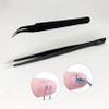 2 PCS Nail Art Tweezers, Straight and Curved Tip Tweezer Rhinestone Stickers Picker Pointed Tweezers for Craft, Makeup Tools - Black view 2