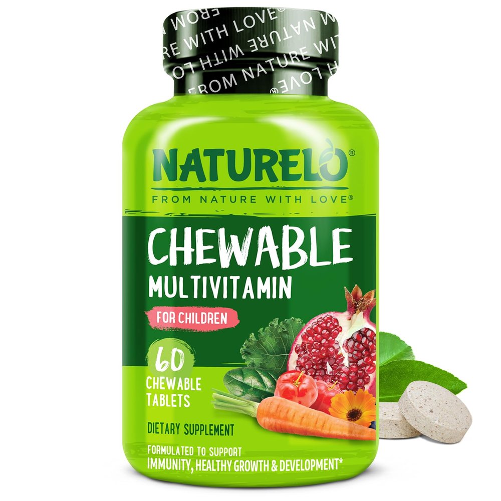 NATURELO Chewable Multivitamin for Children Natural Whole Food Nutrients - 60 Chewable Tablets | 1 Month Supply