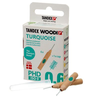 Tandex Woodi 6 Interdental Brushes - Turquoise PHD 0.6 ISO 0 - Pack of 12