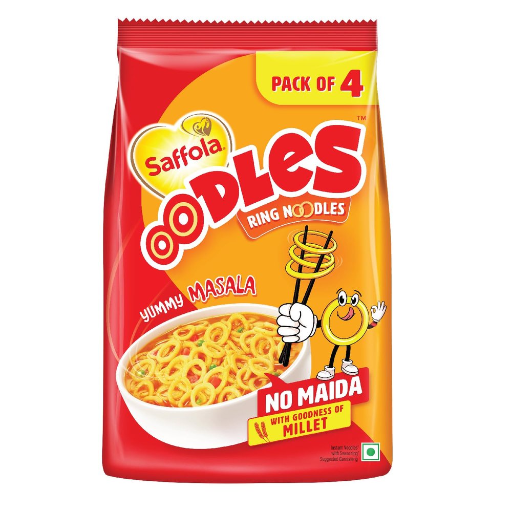 Saffola Oodles, Instant Noodles, Ring Shape, Yummy Masala Flavour, No Maida, Whole Grain Oats 212 grams