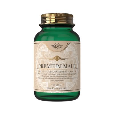 Sky Premium Life Male Multivitamin and Minerals Food Supplement 60 Tablets with Vitamins A, B, E, C, Zinc, Copper, CoQ10, Iron, Selenium.