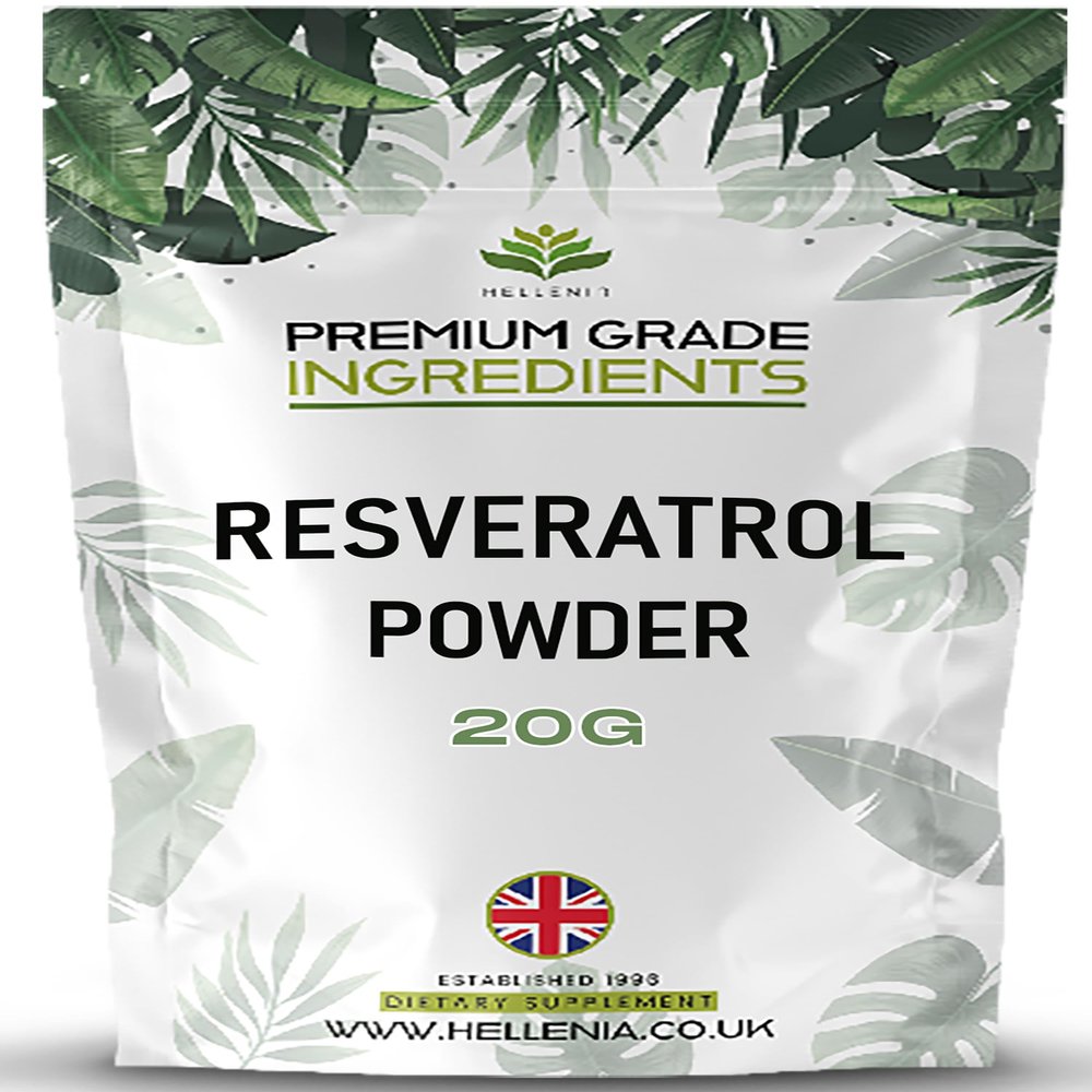 Trans Resveratrol Micronised Powder 20g | Pure Trans Resveratrol Supplement with Over 99% Purity | High Absorption Rate, Water Soluble | Suitable for Vegans | Made for Hellenia Healthfoods