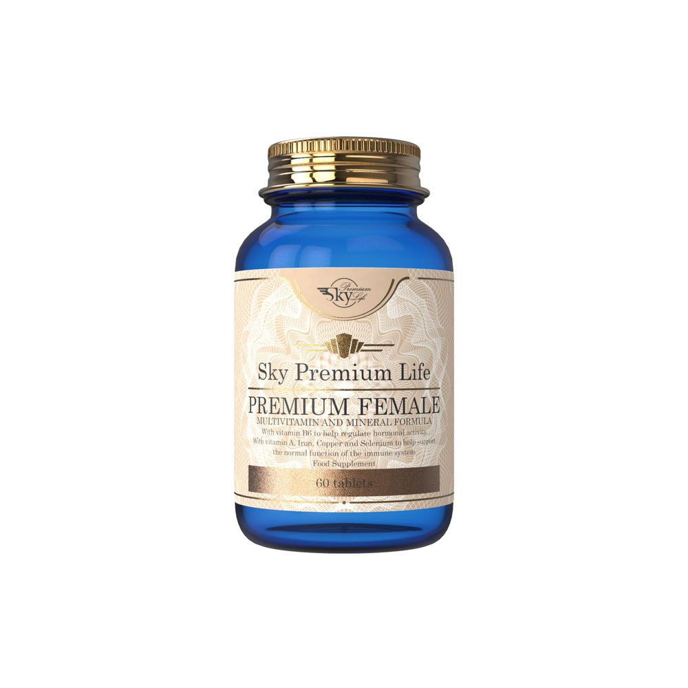 Sky Premium Life Female Multivitamin and Minerals Food Supplement  60 Tablets with Vitamins A, B-Complex, C, D3 as Well as Minerals and Trace Elements.