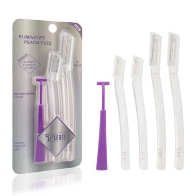 V-LEGIT Dermaplaning Tools - Exfoliating Facial Razor Dermaplane for Women & Men Shaver to Exfoliate Refresh the Skin Peach Fuzz Eyebrow Hair Removal Blade 4 count Bonus Defining Shaper