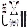 ABAFIP Women's Cute Anime Kawaii Cat Kitten Cosplay Strappy Lingerie Halter Micro Bra Panty Headband Garter Stockings Set, Black-01, One Size view 1