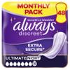 Always Discreet Incontinence Pads Women Ultimate Night 48 Count Extra Secure & Discreet view 1