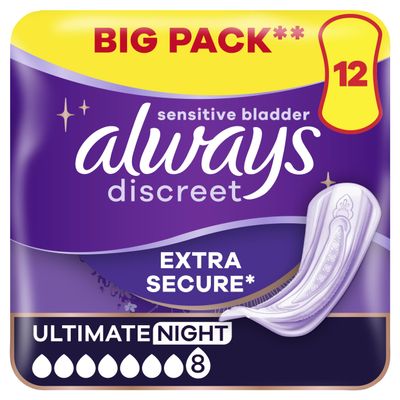 Always Discreet Incontinence Pads Plus Women Ultimate Night x12