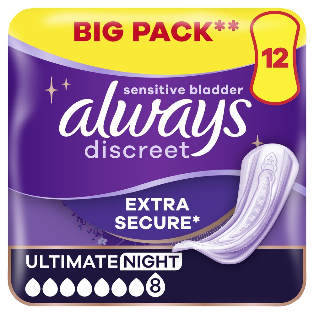 Always Discreet Incontinence Pads Plus Women Ultimate Night x12