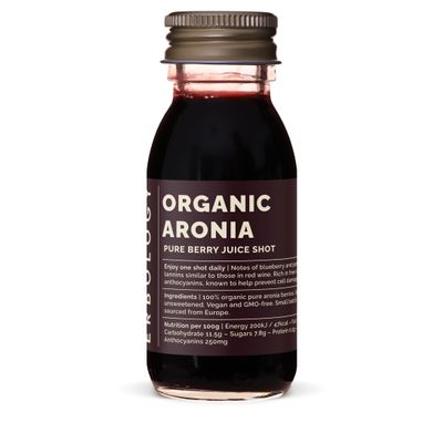 Erbology Organic Aronia Berry Juice 12 Daily Shots (60ml) - Glowing Skin - Rich in Anthocyanins - Straight from Farm in Europe - Undiluted - No Added Sugar - Non-GMO - Recyclable Glass Bottle