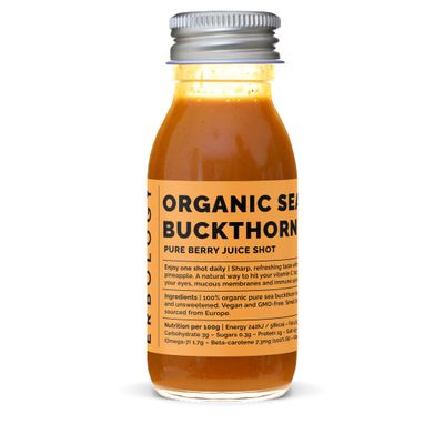 Erbology Organic Sea Buckthorn Juice 12 Daily Shots (60ml) - Supports Immunity and Boosts Energy - High in Vitamin C, Beta-carotene and Omega-7 - Straight from Farm in Europe - Undiluted