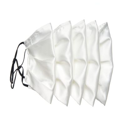 Habac Studio Pak of 5 Satin Silk Face Masks, Face Masks Washable UK, Reusable Face Mask, Mens Face Mask, Silk Mask, Masks for Women, Silk Face Covering, Nose Wire, Adjustable, UK Seller (White)