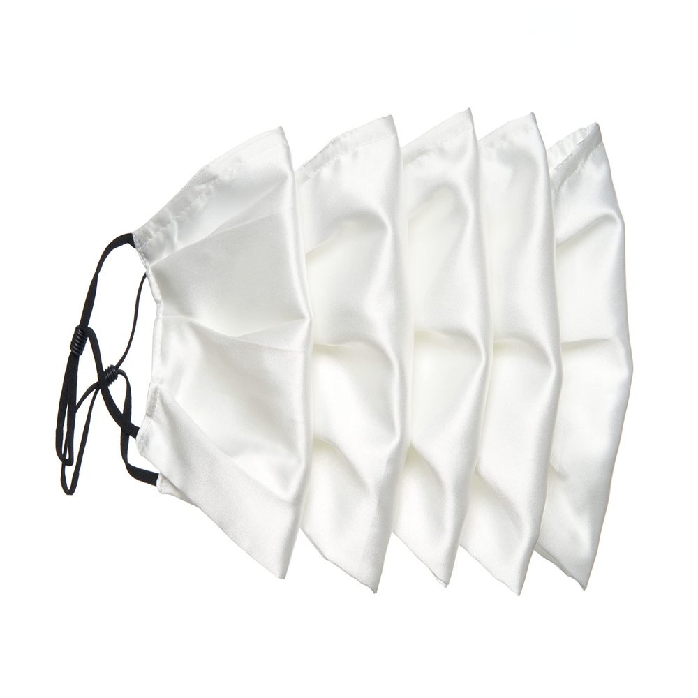 Habac Studio Pak of 5 Satin Silk Face Masks, Face Masks Washable UK, Reusable Face Mask, Mens Face Mask, Silk Mask, Masks for Women, Silk Face Covering, Nose Wire, Adjustable, UK Seller (White)