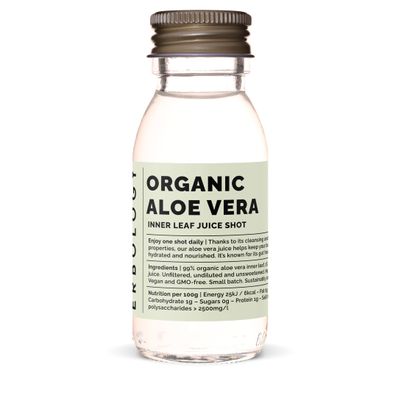 Erbology Organic Aloe Vera Juice 12 Daily Shots (60ml) - Immunity Support and Detox - from Inner Leaf - Straight from Farm in Spain - Undiluted - No Added Sugar - Non-GMO - Recyclable Glass Bottle