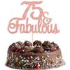 Gyufise 1Pcs 75 & Fabulous Cake Topper Rose Gold Glitter Seventy Five and Fabulous Cake Toppers Happy 75th Birthday Cake Pick for 75th Wedding Anniversary Birthday Party Cake Decorations Supplies view 1