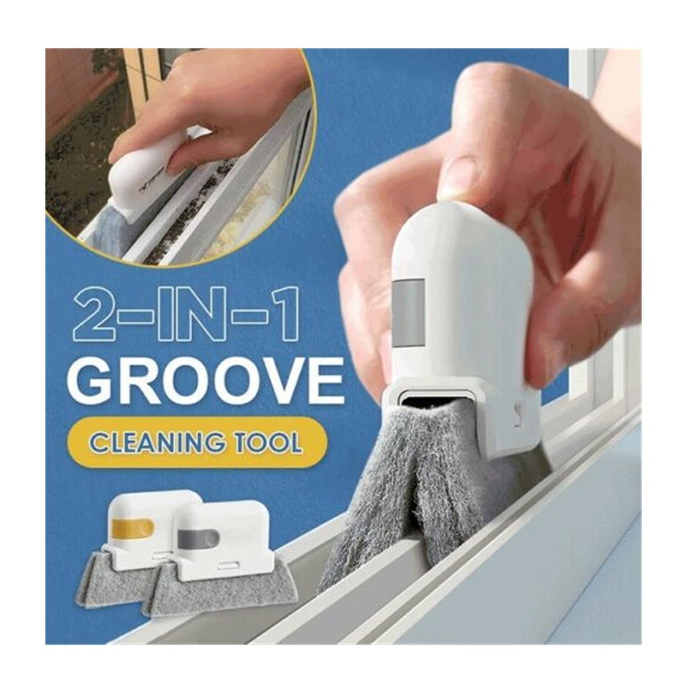 2-in-1 Groove Cleaning Tool Creative Window Groove Cleaning Cloth, Hand-held Crevice Cleaner Tools, Magic Window Track Cleaner, Window Groove Cleaning Brush with Replacement Pads (Orange)