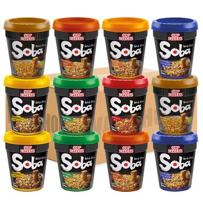 Nissin Cup Soba Pot Noodles 12 Servings Mixed Assorted Flavours (Classic, Teriyaki, Chicken, Chilli, etc) | Selected by WaNaHong
