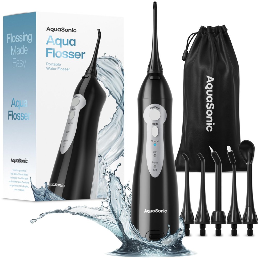AquaSonic Aqua Flosser - Cordless Rechargeable Water Flosser for Teeth - Waterproof, Portable Oral Irrigator for Dental Cleaning with 5 Jet Tips  Braces Home Travel