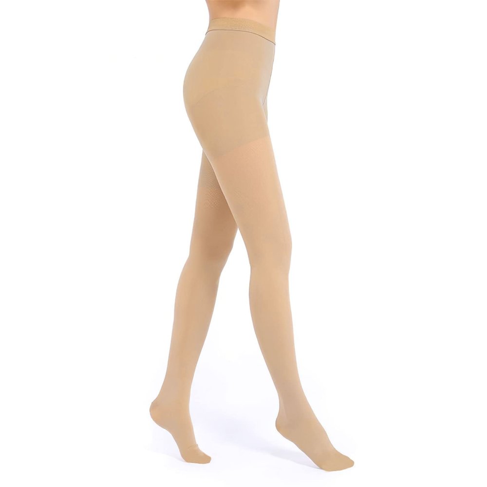 Ktinnead Compression Pantyhose for Women and Men, Closed Toe Medical Compression Stockings, 20-30 mmHg Graduated Compression Pantyhose, Beige, XL