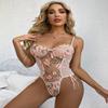 marysgift Babydolls Sexy Lingerie Teddy Mesh Sheer V-Neck Nightwear Mini Leotards Snap Crotch Naughty Outfits Embroidered Bodysuit Top Pink L UK 10 12 view 2