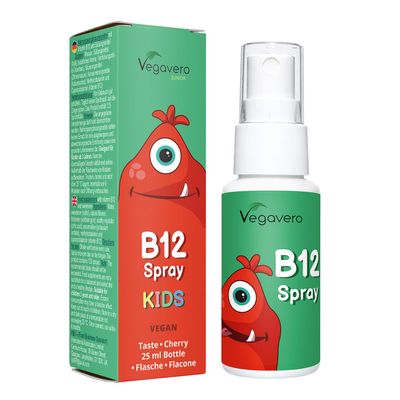Vegavero Vitamin B12 for Kids Spray | Natural Cherry Flavour | NO Artificial Additives | Childrens B12 Methylcobalamin & Cyanocobalamin | Natural Xylitol | 4 Months Supply | 125 Sprays | Vegan