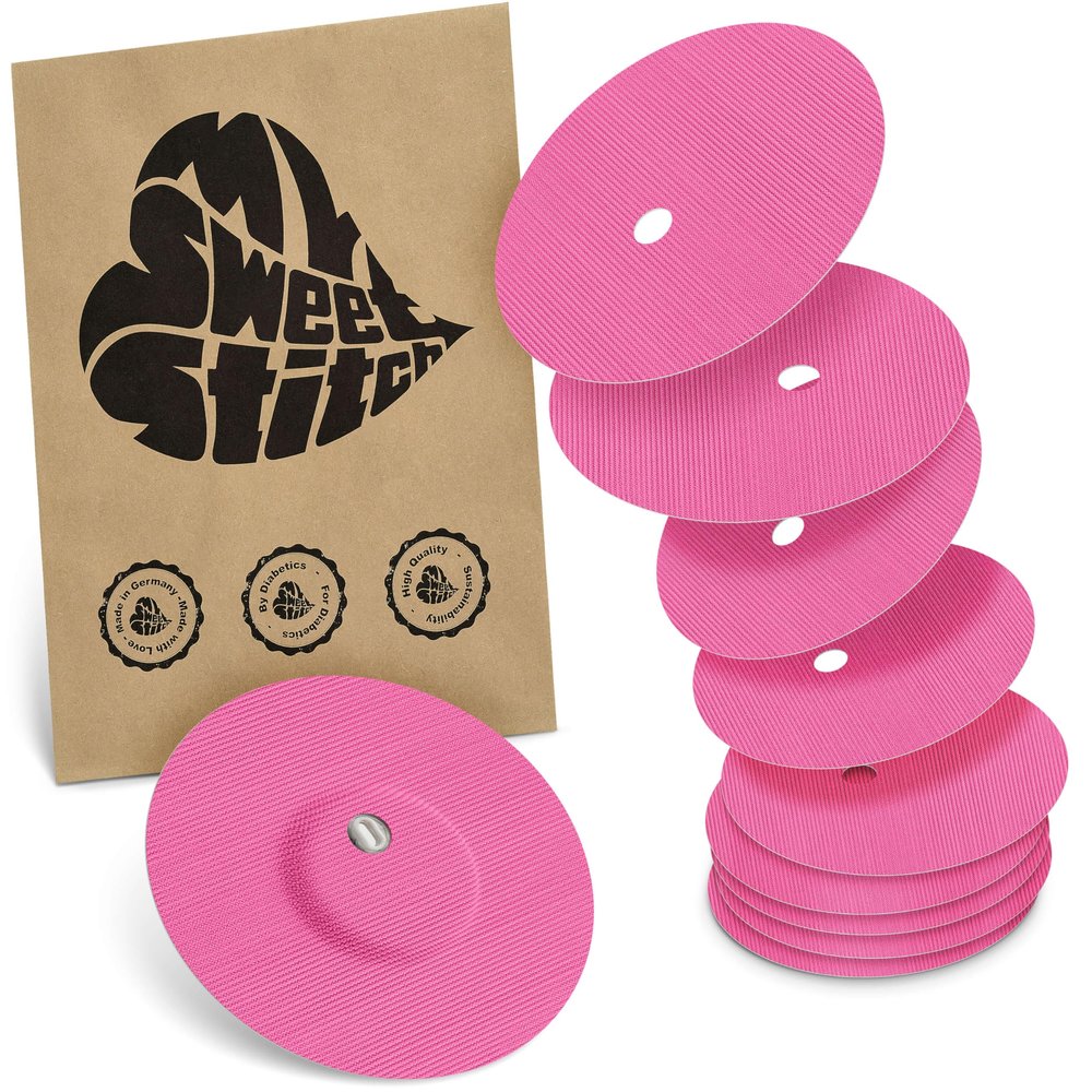 MySweetStitch - 10 x Freestyle Libre 3 Round Patches with Ventilation Hole, Overpatch 60mm, Waterproof, Breathable, Skin-Friendly, Made in Germany, Pink