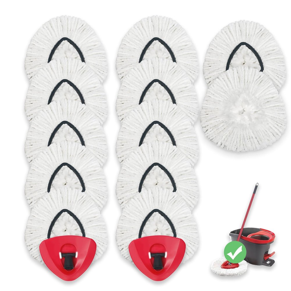 12 EasyWring Rotating mop Replacement Heads, Microfiber mop Replacement Heads_mop Replacement Heads, 2 Rotating mop Head Covers, Microfiber mop Heads can Easily Remove and Absorb Stubborn Dirt