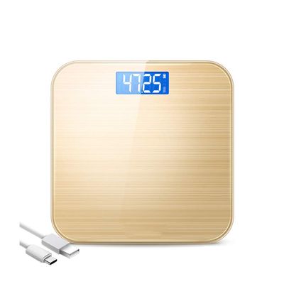 FKJLUN Digital Electronic Bathroom Scales Household High Accuracy Tempered Glass Digital Scale Kitchen Bathroom Scale Body Weight Scale USB Charging Scale High Precision Weighing Scale (Color : Gold)