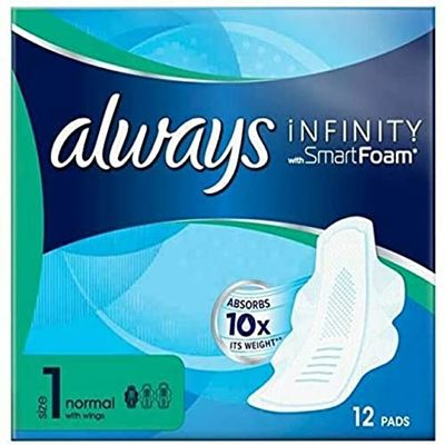 Always Infinity FlexProtect Pads Long (Size 2) Wings, Unscented, 6X 11 Sanitary Towels, Up to Zero Feel, Up to Zero Leaks, Thin and Flexible Protection, Always' Softest Toplayer