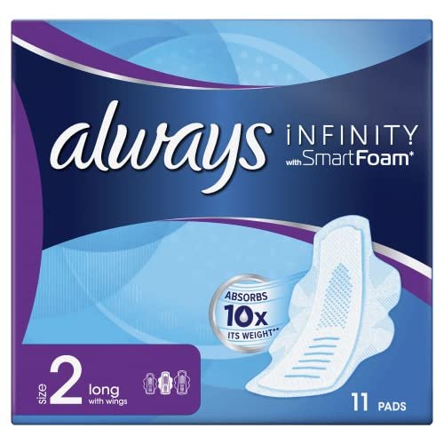 Always Infinity Long (Size 2) Sanitary Towels with Wings, 11 per Pack (Pack of 4)