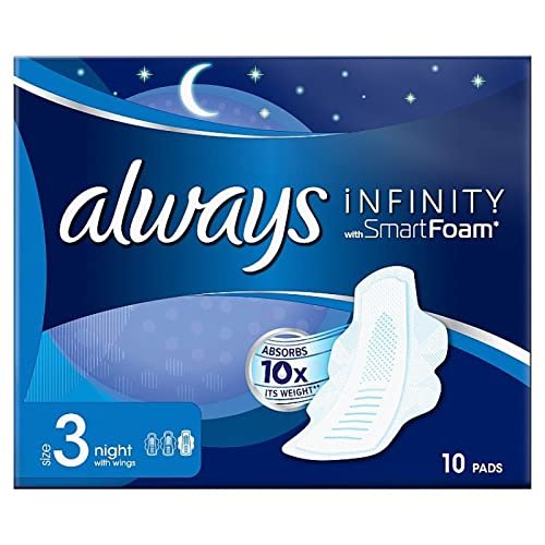 Always Infinity Night (Size 3) Sanitary Pads with Wings, 10 per Pack (Pack of 5)