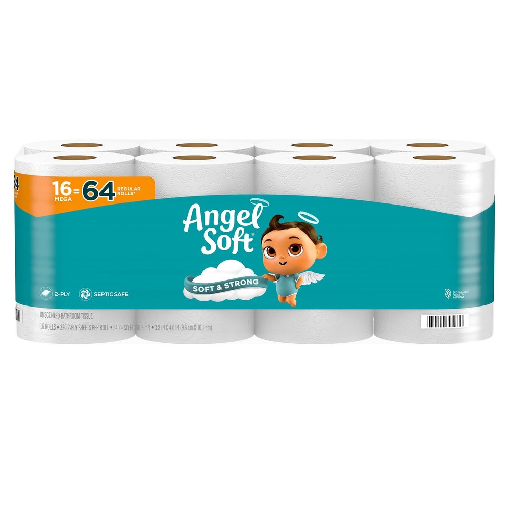 Angel Soft Toilet Paper, 16 Mega Rolls = 64 Regular Rolls, 2-Ply Bath Tissue