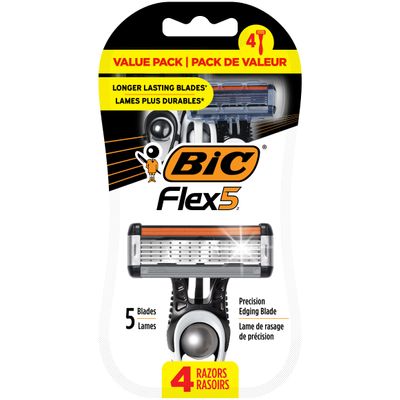 BIC Flex 5 Disposable Razors for Men, Sensitive Skin Razor For a Smooth and Close Shave, Portable Razors with 5 Blades, 4-Disposable Razor Set(Pack of 1)