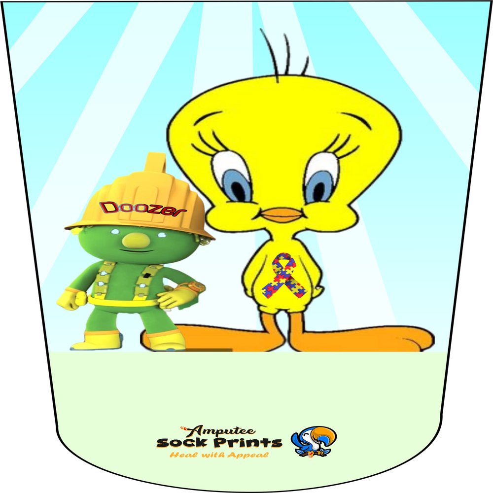 Amputee Sock "Tweety Autism FraggleRock V2 Mockup"