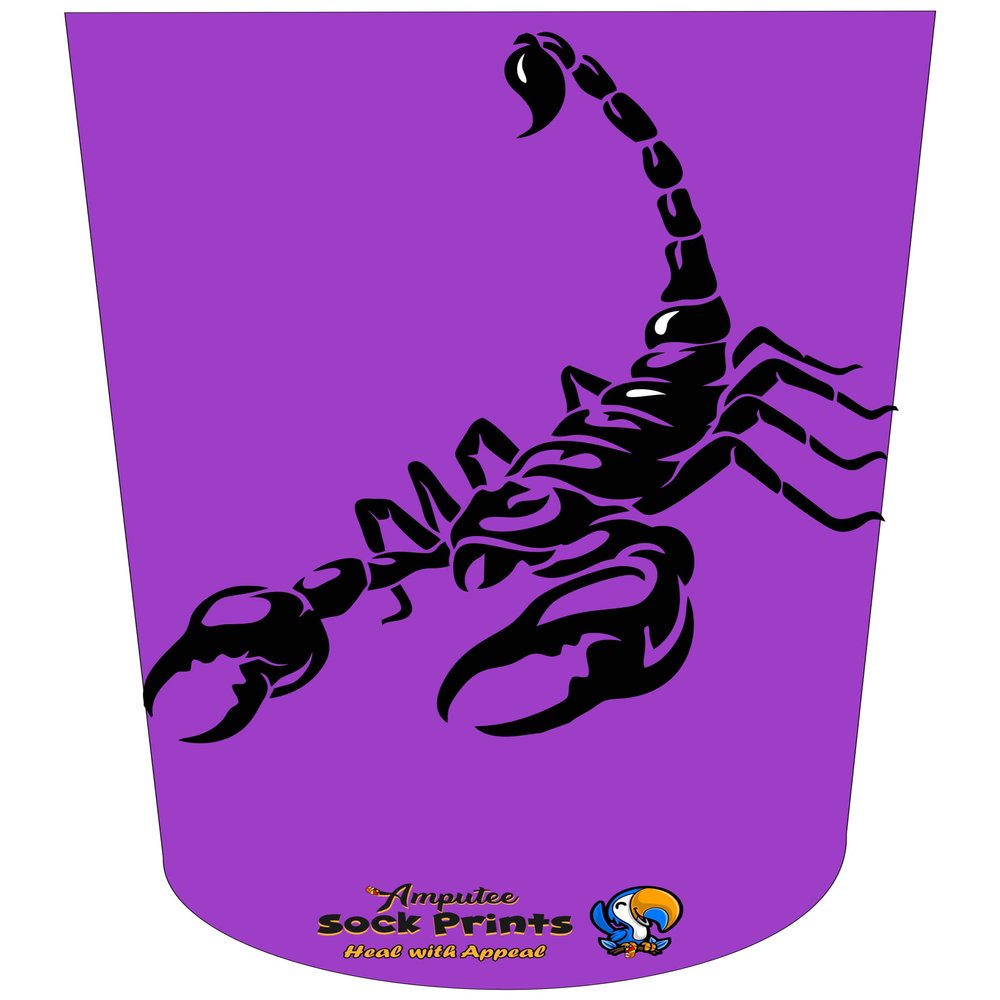 Amputee Sock"Black Scorpion Purple Bgnd Mockup V1"