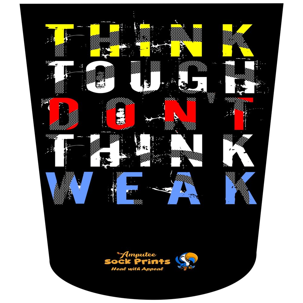 Heal with Appeal Amputee Sock Think tough dont think weak v1, Multi Color, S/L