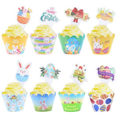 48 pcs Easter Cupcake Toppers and Wrappers, Easter Party Decorations, Colorful Cupcake Liners, Bunny Chicks Easter Egg Cake Decoration Toppers for Kids Birthday Party Easter Party Supplies