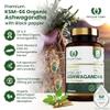 Organic High Concentration Full Spectrum KSM-66 ASHWAGANDHA with 5% Withanolides and Black Pepper, Made in Britain by Royal Oak Health, 60 Capsules view 2