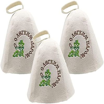 100% Wool Felt Sauna Hat Cap for Russian Banya Sauna Hut Leaves Pattern 3pcs
